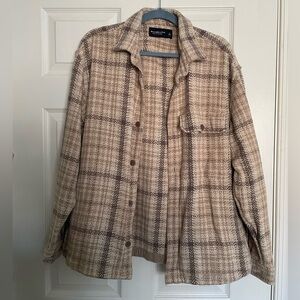 Mens Abercrombie & Fitch Tan Flannel Button Jacket Soft size Large 100% Cotton